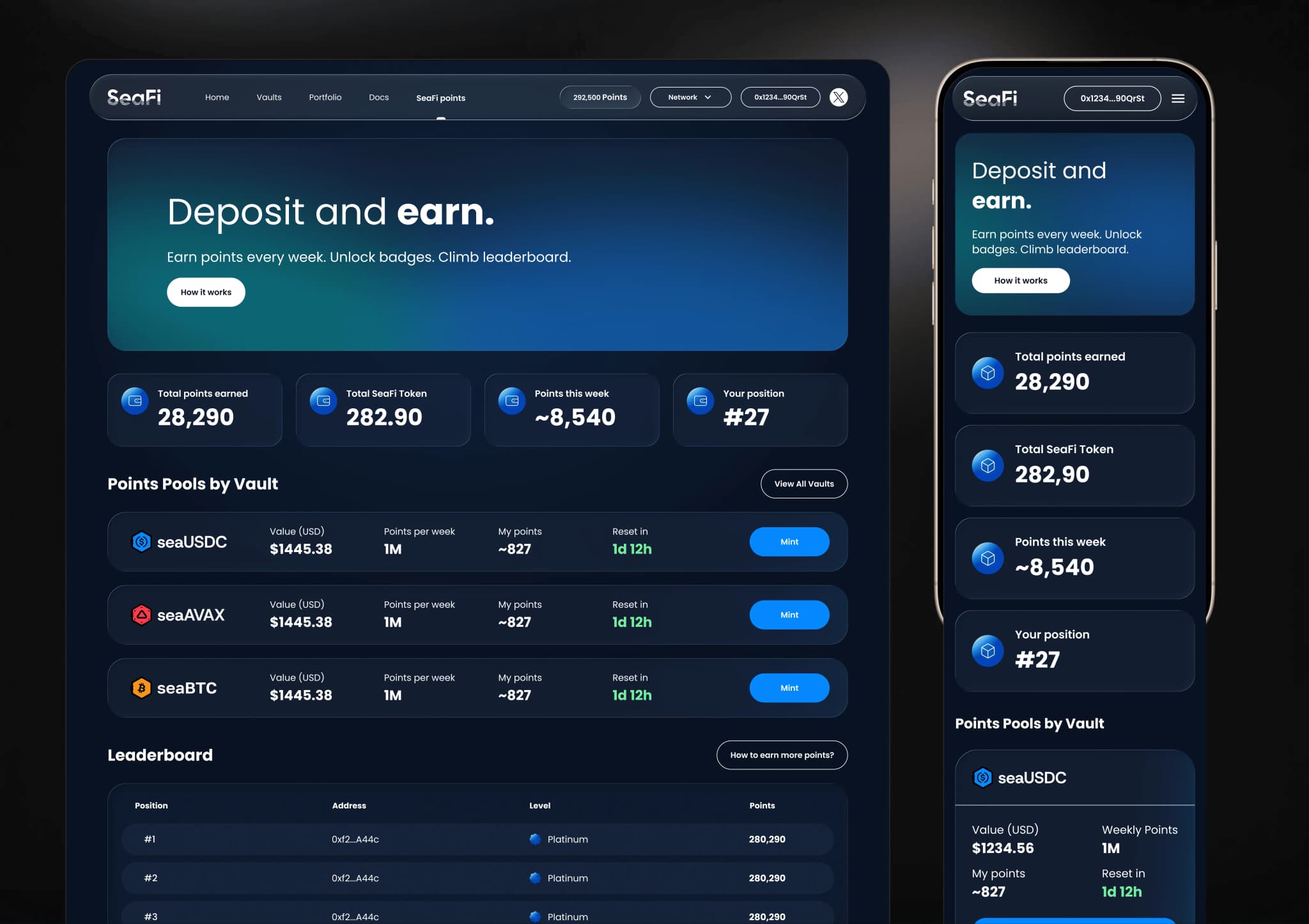 SeaFi rebuilt desktop and mobile views