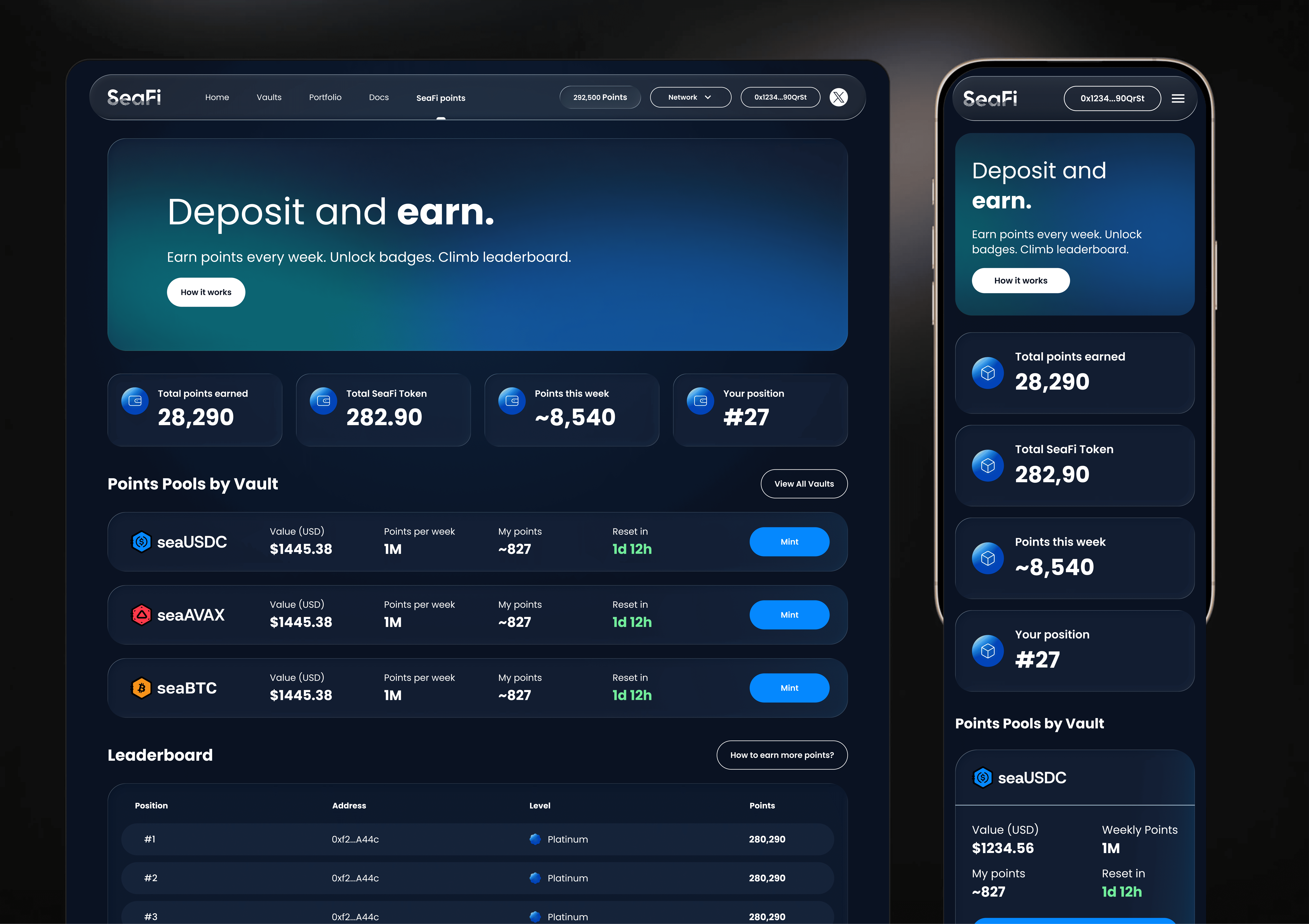 SeaFi rebuilt desktop and mobile views
