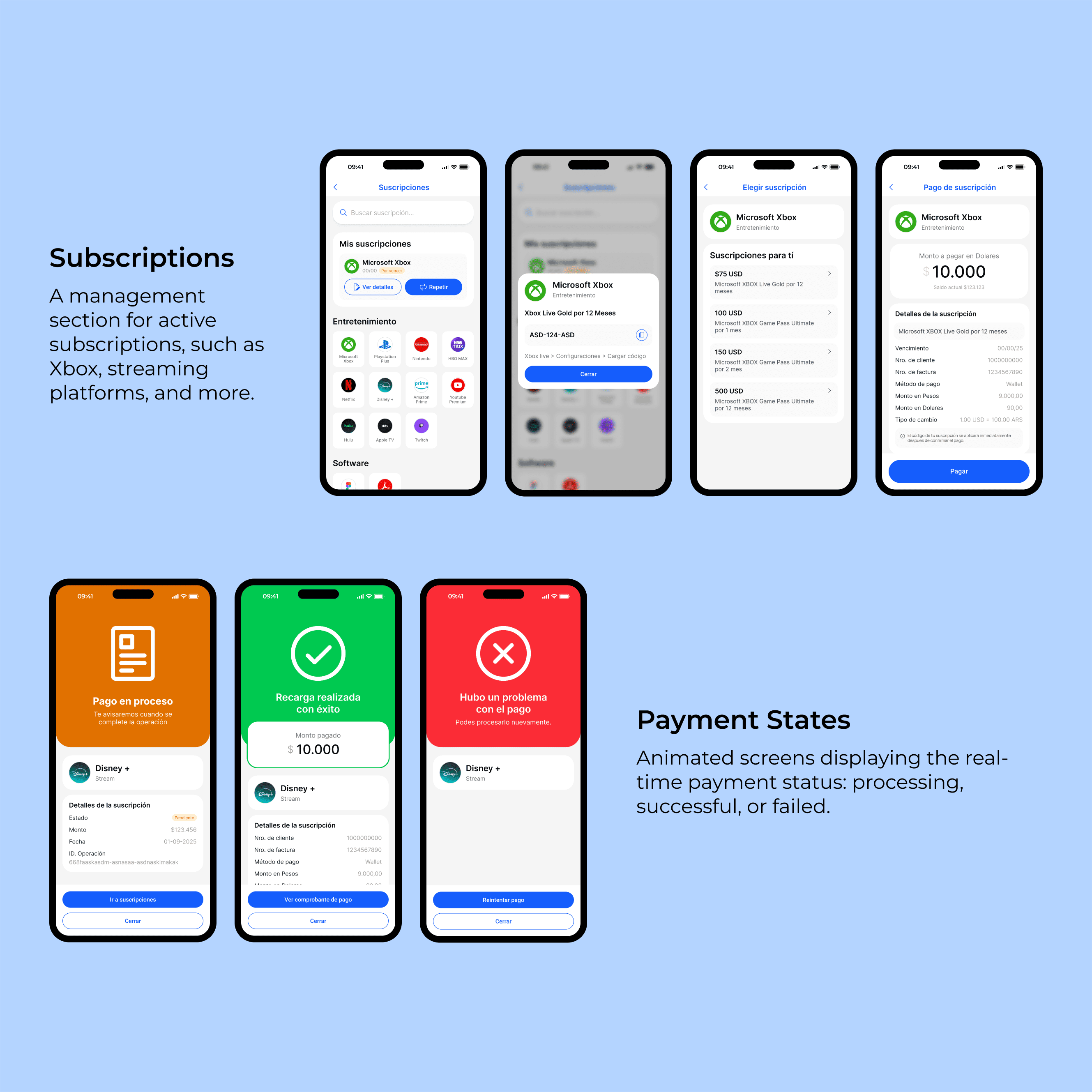 YPF Wallet high-fidelity screens
